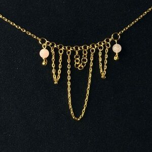 Rose Quartz & golden stainless steel necklace l